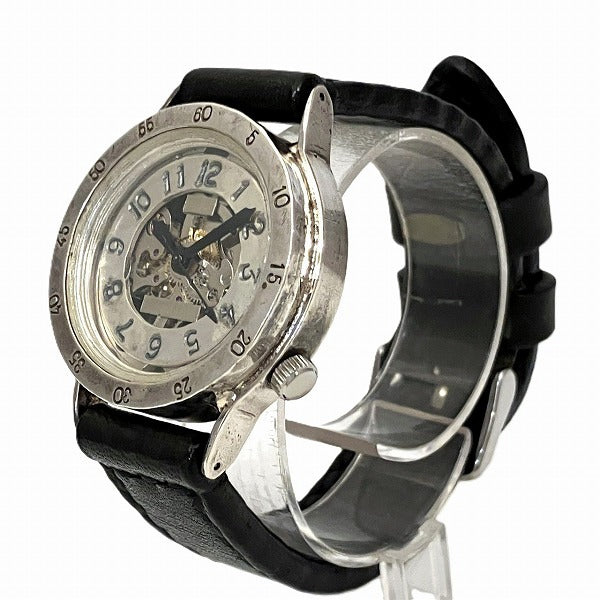 Watanabe Workshop SHW037 Silver Leather Hand-Wound Skeleton Handmade Watch in Good Condition