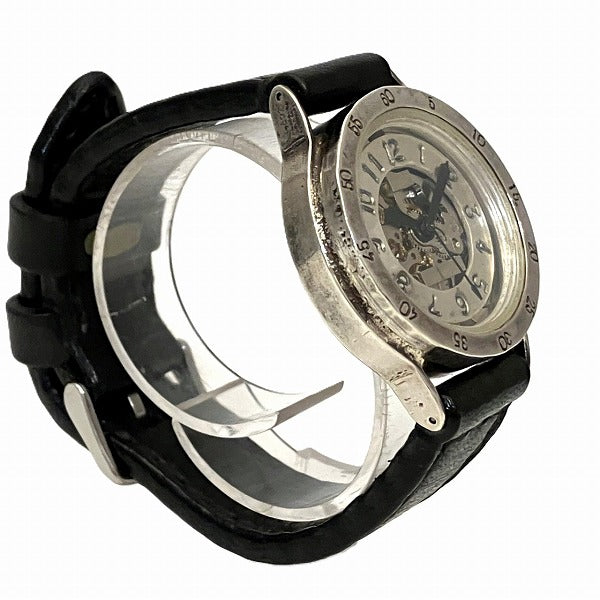 Watanabe Workshop SHW037 Silver Leather Hand-Wound Skeleton Handmade Watch in Good Condition