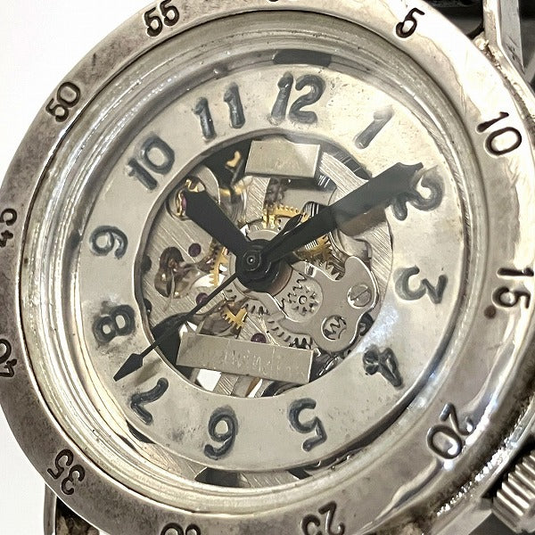 Watanabe Workshop SHW037 Silver Leather Hand-Wound Skeleton Handmade Watch in Good Condition