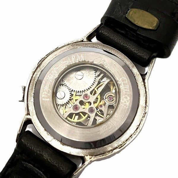 Watanabe Workshop SHW037 Silver Leather Hand-Wound Skeleton Handmade Watch in Good Condition