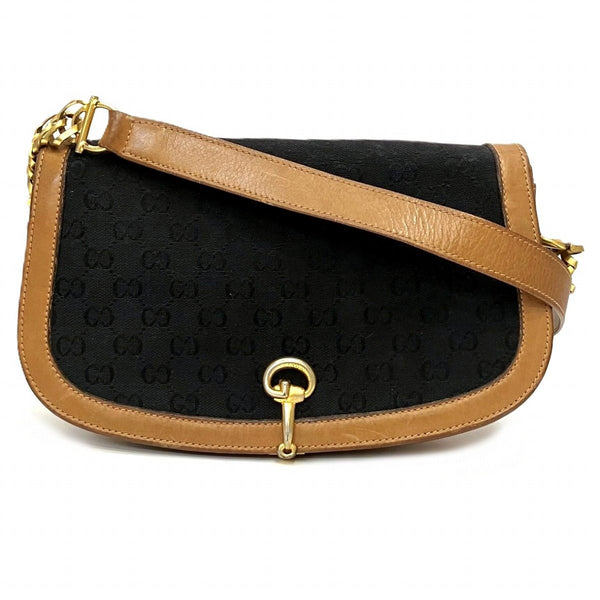 GUCCI HORSEBIT GG CANVAS LEATHER SHOULDER BAG