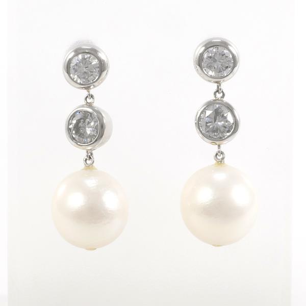 PT900 Platinum Pearl Diamond Earrings in Excellent Condition