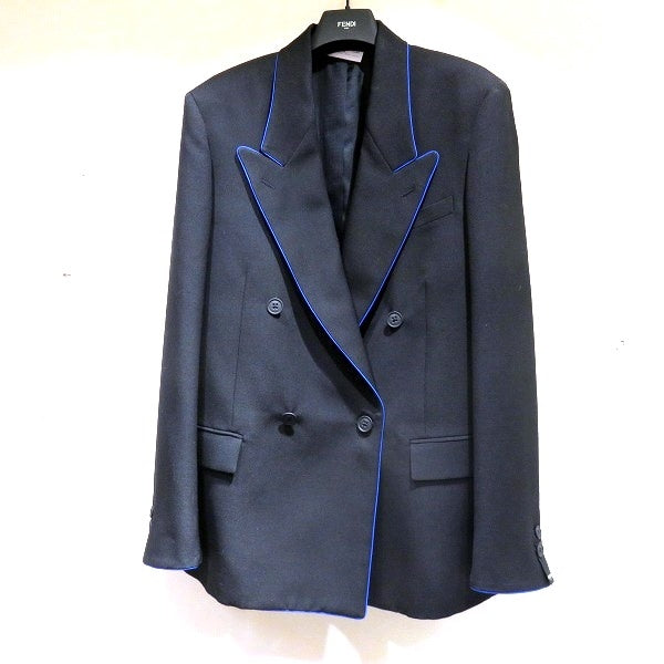 Fendi Wool Gabardine Double-Breasted Jacket Black/Blue in Pristine Condition