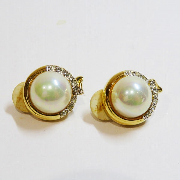 Nina Ricci Rhinestone Fake Pearl Earrings for Women in Good Condition