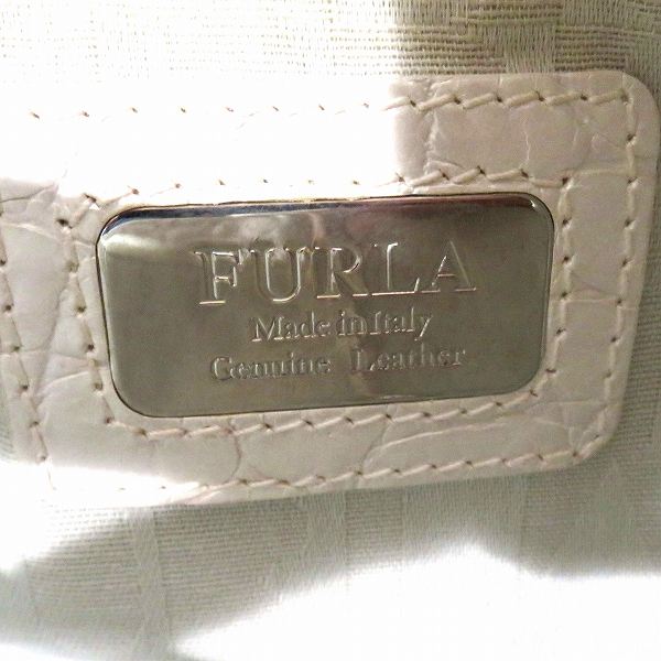 Furla Embossed Leather Handbag Ivory in Good Condition