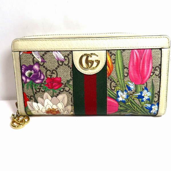 Gucci GG Supreme Flora Ophidia Zip Around Wallet Leather Long Wallet 523154 in Good condition