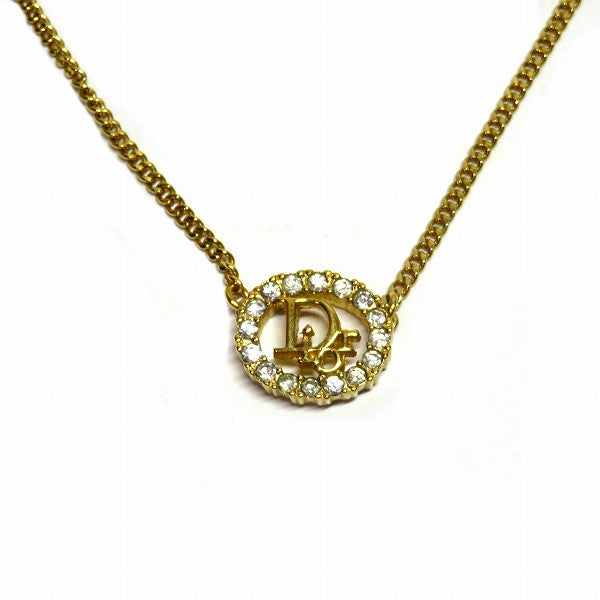 Dior Gold Color GP Rhinestone Necklace in Good Condition