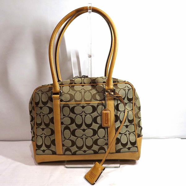 Coach Signature Beige Canvas Leather Handbag 6097