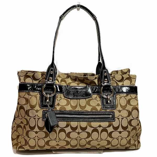 Coach Signature Canvas Leather Handbag F14692 in Good Condition