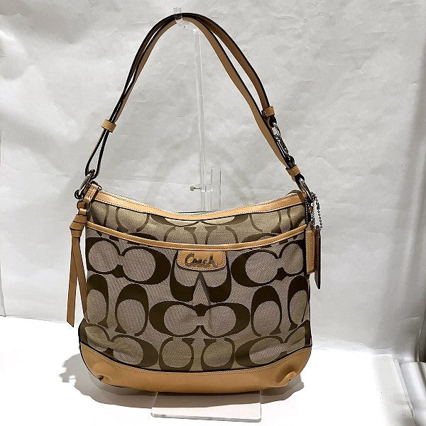 Coach Signature Canvas Leather Shoulder Bag F19727 in Good Condition