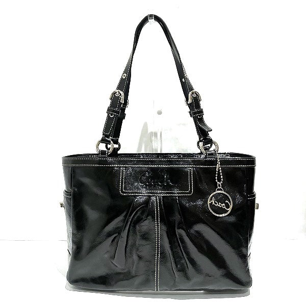 Coach Patent Leather Pleated Tote Shoulder Bag F13761 in Good Condition