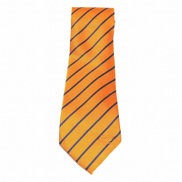 Zel Paris Orange Striped Silk Necktie with Pocket Square in Pristine Condition