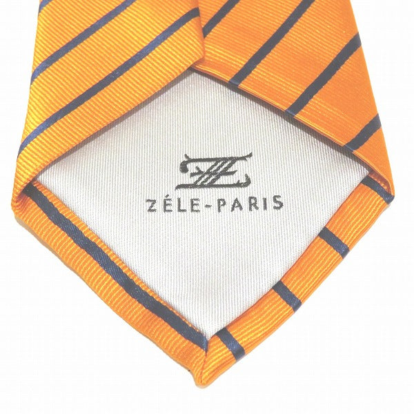 Zel Paris Orange Striped Silk Necktie with Pocket Square in Pristine Condition