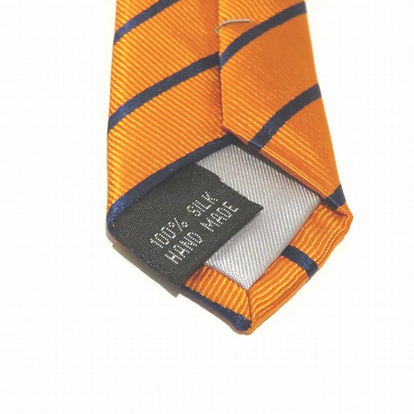 Zel Paris Orange Striped Silk Necktie with Pocket Square in Pristine Condition