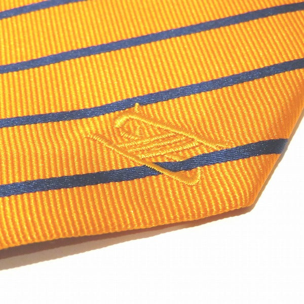 Zel Paris Orange Striped Silk Necktie with Pocket Square in Pristine Condition