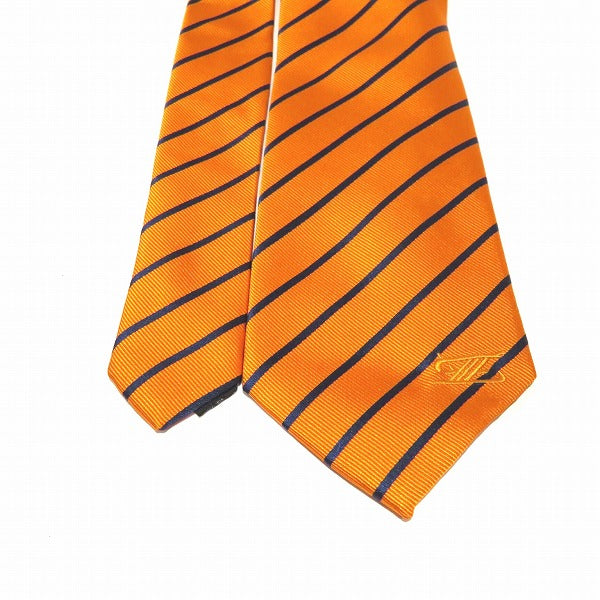 Zel Paris Orange Striped Silk Necktie with Pocket Square in Pristine Condition