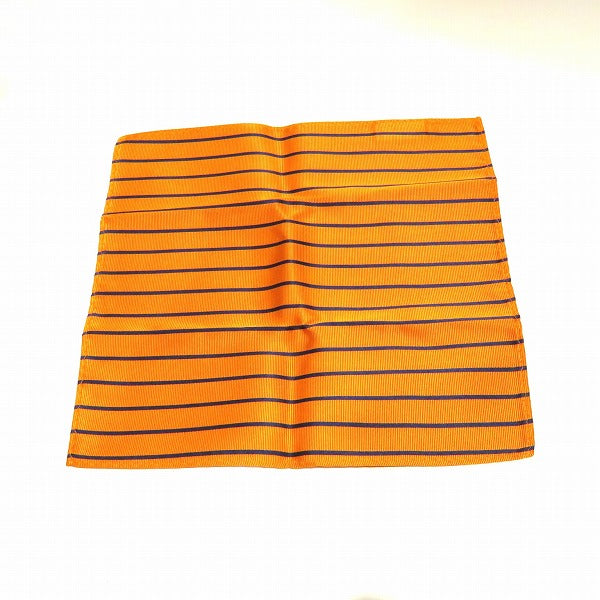 Zel Paris Orange Striped Silk Necktie with Pocket Square in Pristine Condition