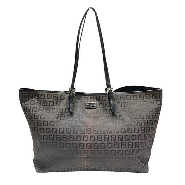 Fendi Zucchino Canvas Leather Tote Bag