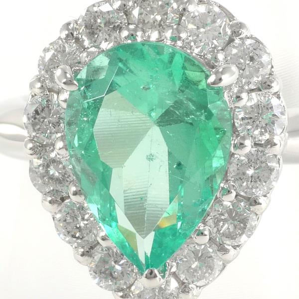 PT900 Platinum Ring with Emerald and Diamond in Excellent Condition