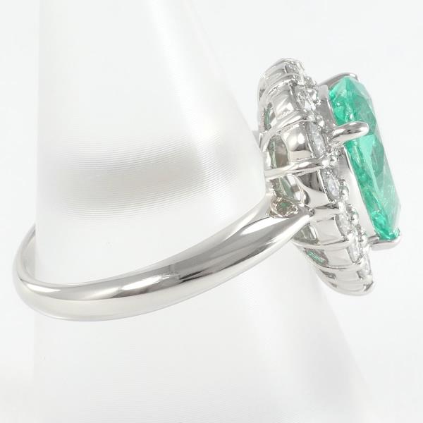 PT900 Platinum Ring with Emerald and Diamond in Excellent Condition