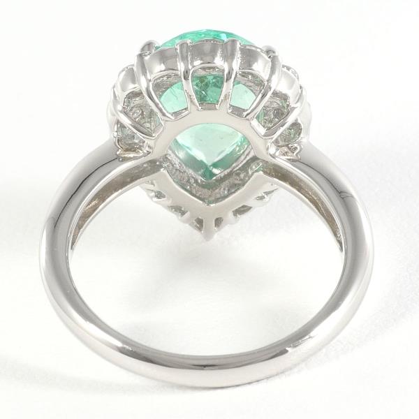 PT900 Platinum Ring with Emerald and Diamond in Excellent Condition