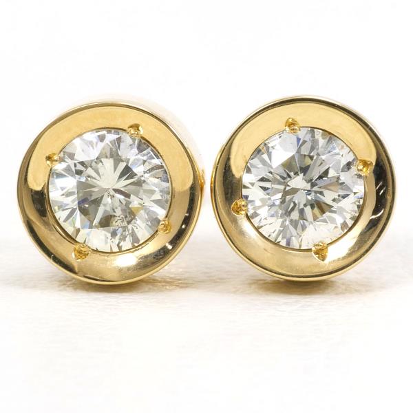 K18 Yellow Gold Diamond Earrings 0.60 0.65 SI2 in Great Condition