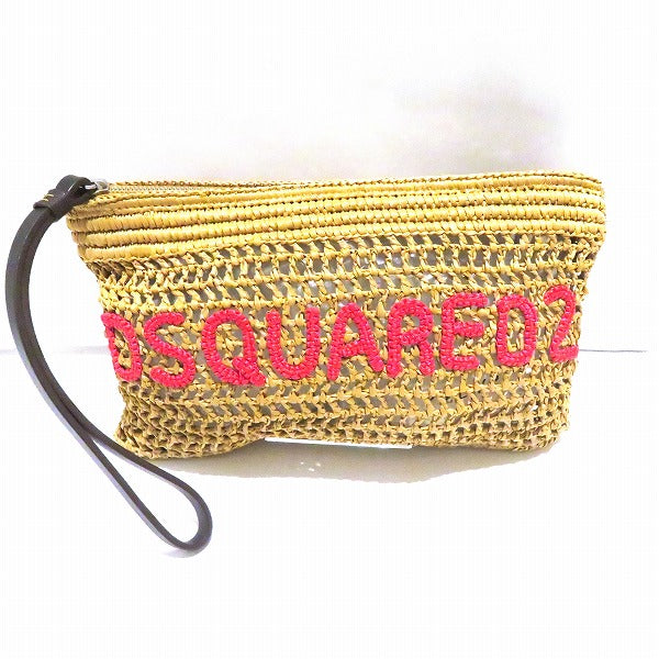 Dsquared2 Raffia Leather Clutch Bag