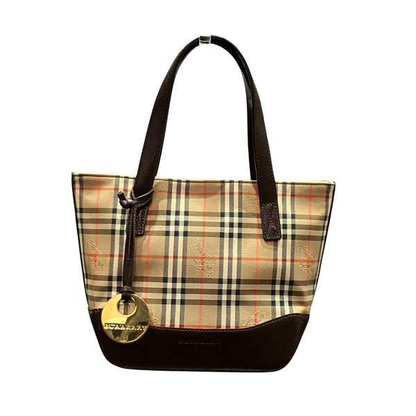 Burberry Nova Check Shadow Horse Canvas Leather Handbag