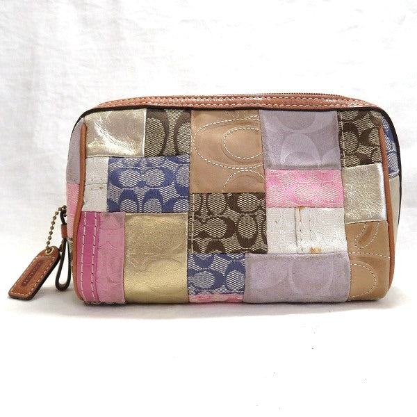 Coach Multicolor Canvas Leather Patchwork Pouch in Good Condition