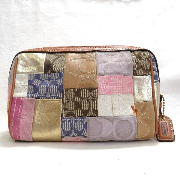 Coach Multicolor Canvas Leather Patchwork Pouch in Good Condition