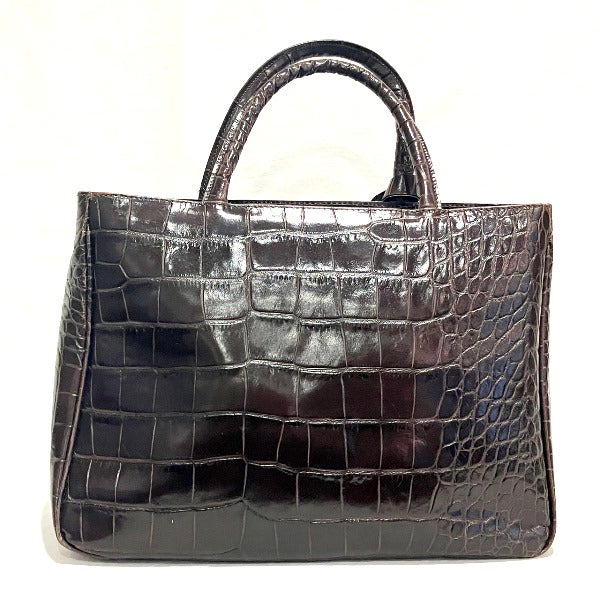 Furla Dark Brown Croc Embossed Leather Handbag in Good Condition