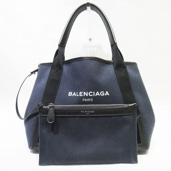 Balenciaga Canvas Leather Navy Cabas Tote Bag 339933 in Good Condition