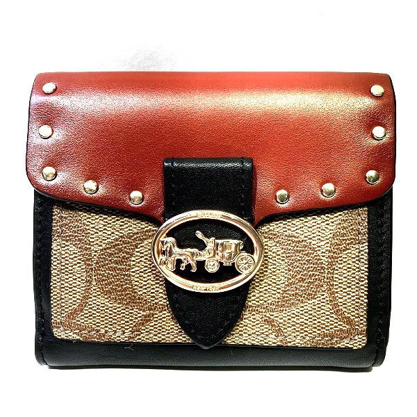 Coach Signature Rivet Small Wallet 6791 PVC Coated Canvas and Leather Short Wallet in Good Condition