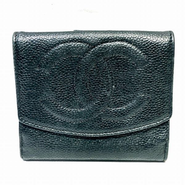 Chanel Caviar Skin Coco Mark Bifold Wallet in Good Condition