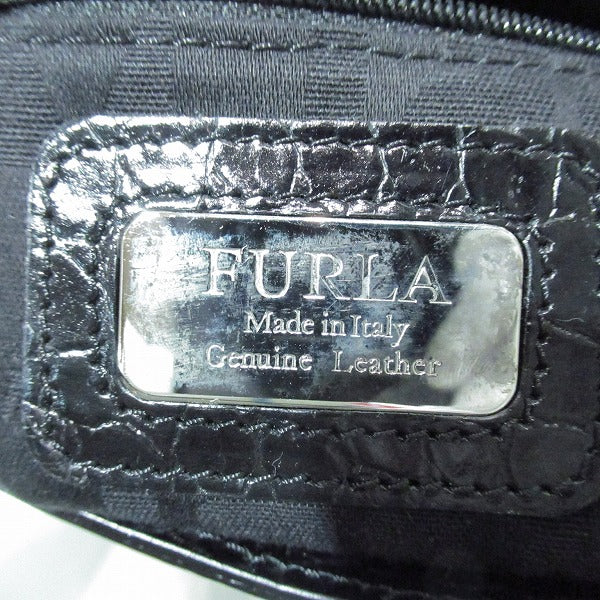 Furla Croc-Embossed Leather Tote Handbag in Good Condition