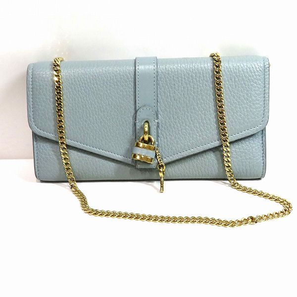 Chloe Leather Chain Wallet Light Green in Good Condition