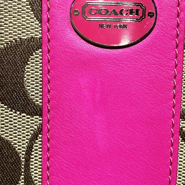 Coach Signature Canvas Leather Zip-Around Wallet 48463 in Good Condition