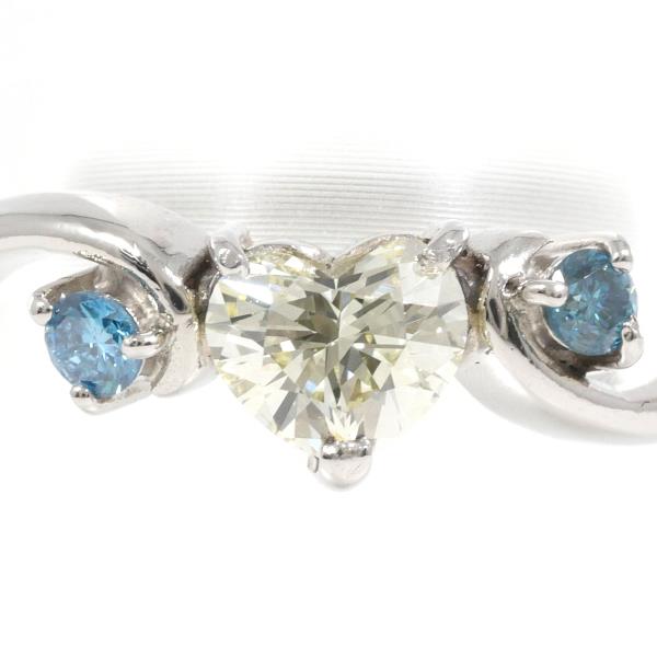 PT900 Platinum Ring with Yellow Diamond 0.36ct & Blue Diamond 0.10ct, Ring size 9, Total Weight approx 3.4g, Women's Silver in Excellent Condition