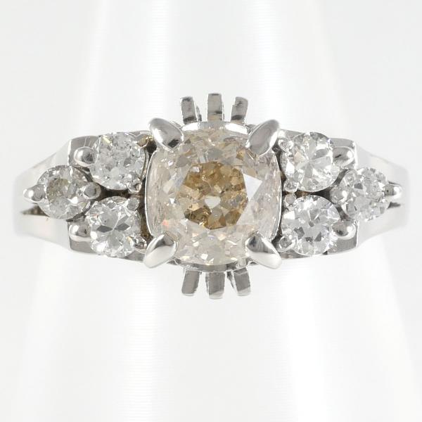 PT900 Platinum Ring with Brown Diamond 1.09ct and Diamond 0.41ct in Excellent Condition