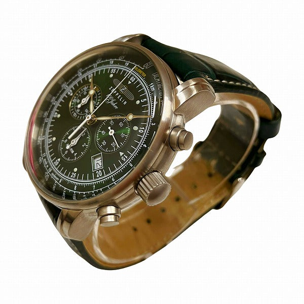 Zeppelin 100th Anniversary Special Edition Japan Chronograph Alarm Men's SS/Leather Green Watch (Pre-owned) 2476437.0