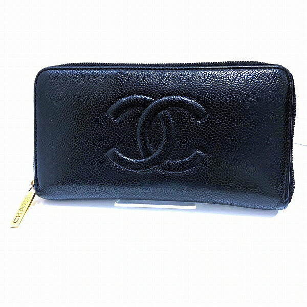 Chanel Caviar Skin Round Zip Wallet A50071