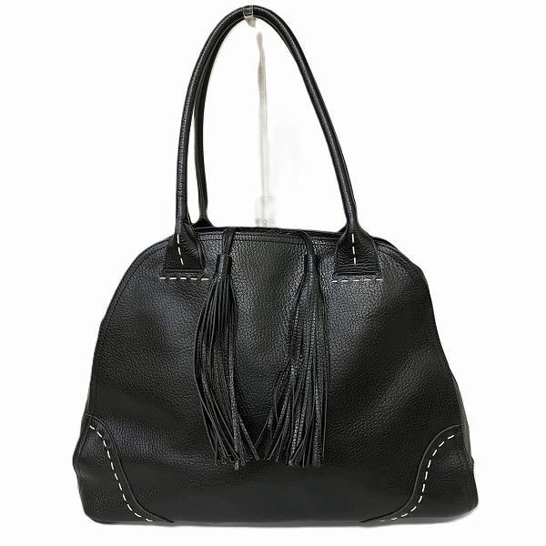 Nagatan Black Leather Tassel Tote Bag