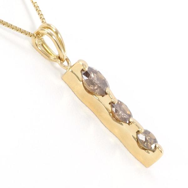 Three Stone Brown Diamond Necklace 1.00ct in K18 Yellow Gold for Women (Pre-Owned)