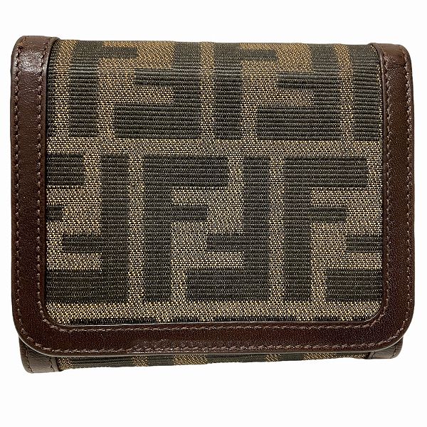 Fendi Zucca Canvas Leather Trifold Wallet 2251-30794 in Good Condition