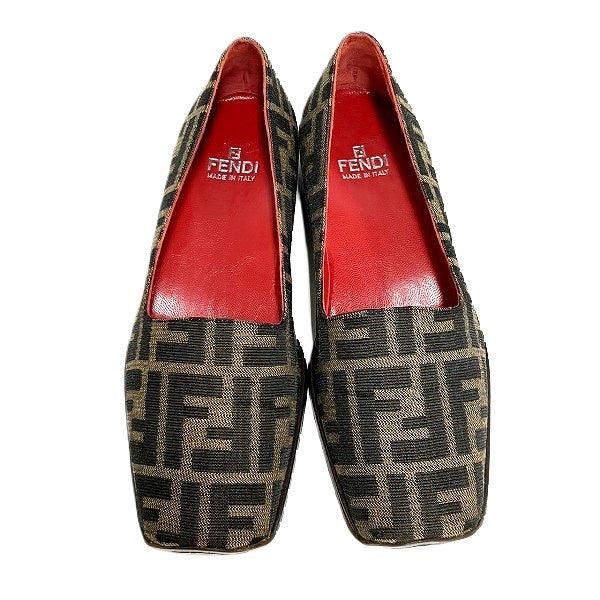 Fendi Zucca Brown Red Canvas Loafers in Good Condition