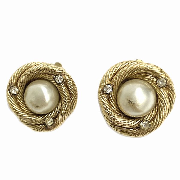 Chanel Gold Color Faux Pearl Earrings in Good Condition