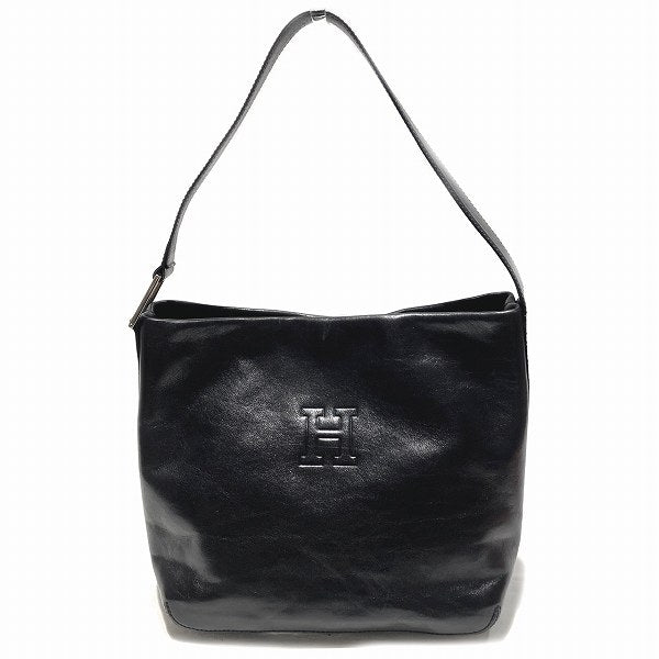 HIROFU Black Leather Tote Shoulder Bag