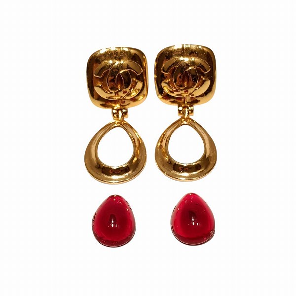 Chanel Coco Mark Gold Red Earrings