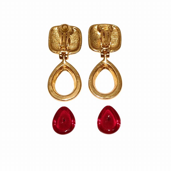 Chanel Coco Mark Gold Red Earrings