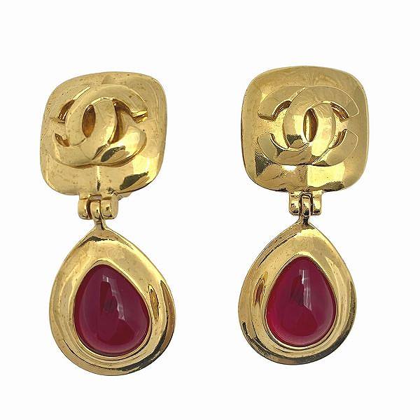 Chanel Coco Mark Gold Red Earrings